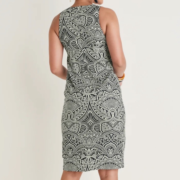 Venus Black + Cream Linen Deep V Midi Dress (Size 12) - Picture 3 of 8